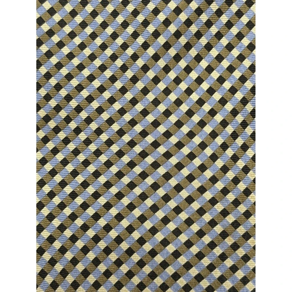 Tommy Hilfiger Mens Silk Tie Blue Gold Black Checkered Made in USA WPL 2831